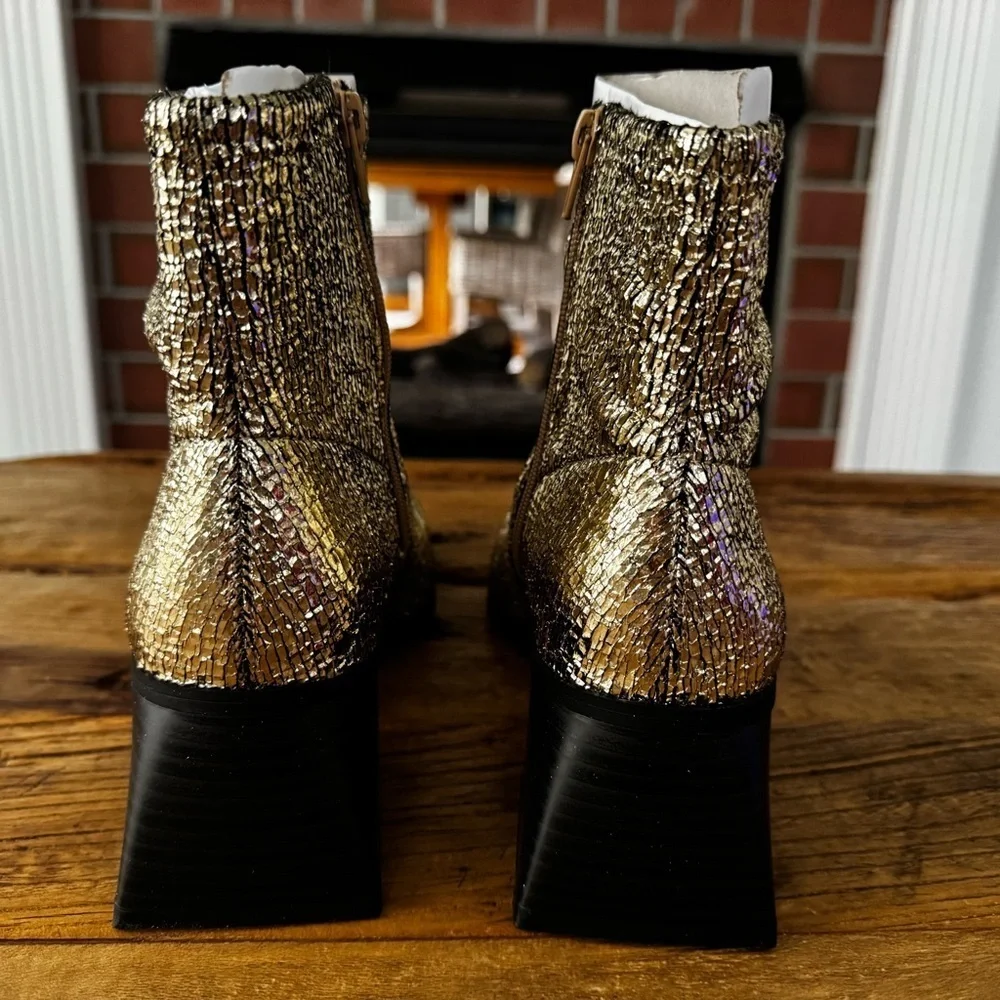 NEW  Katy Perry The Lole Lolette Stretch Ankle Boot Gold Metallic~8.5 Block Heel